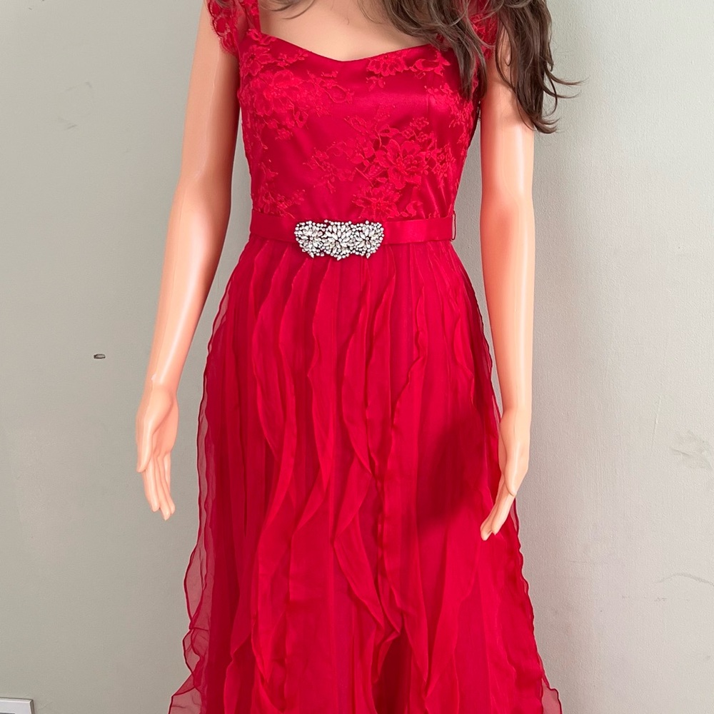 Rickie Freeman for Teri Jon Evening Down, red , silk, long dress